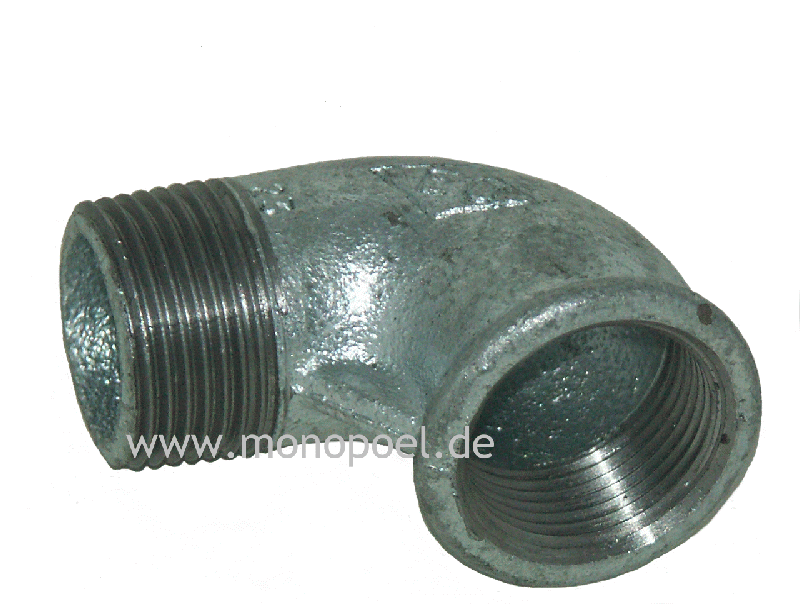 90 degrees elbow fitting, malleable cast iron, 1 inch female/mal